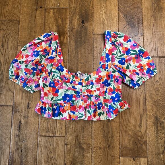 NWT Altar'd State Floral Puff Sleeve Crop Top Shirt Women's Size Small S - Picture 2 of 8